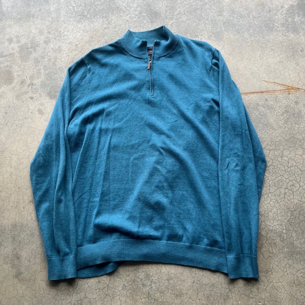 Nordstrom Mens Shop Teal Blue Cotton Cashmere Quarter Zip Sweater XL